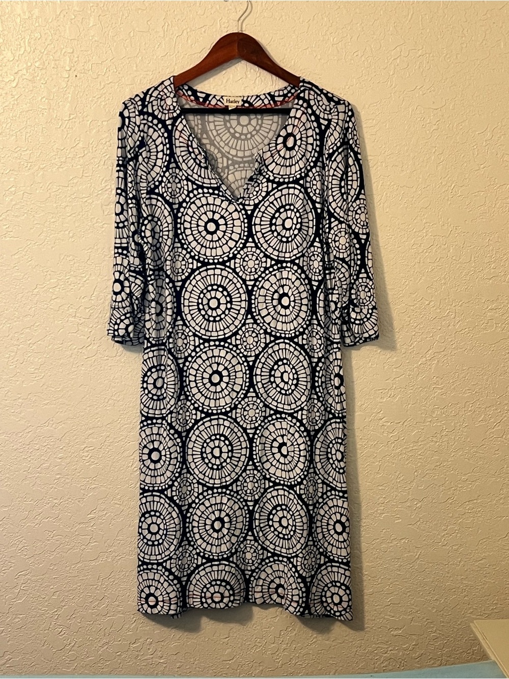 Hatley Navy & White Print V-Neck Midi Dress